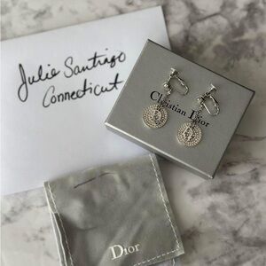 Dior Silver Crystal Pavé Disc Clip-On Earrings